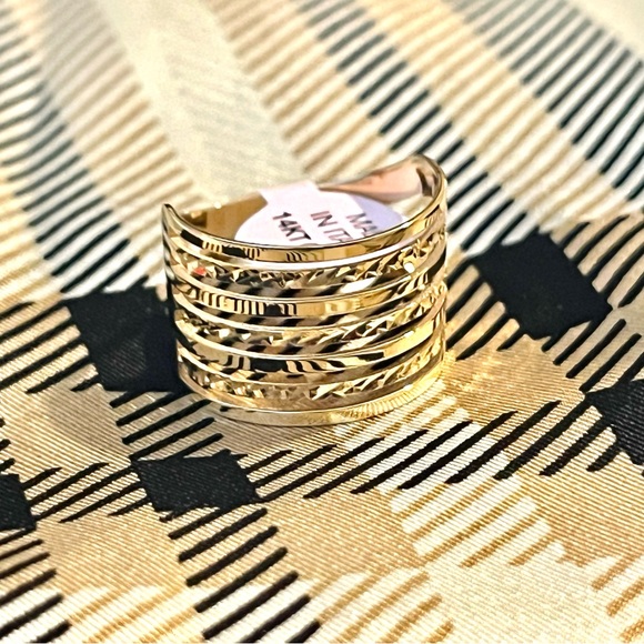 MIA FIORE Made In Italy 14kt Gold Multi Row Polished Diamond Cut Ring Size 8 NEW - Picture 2 of 13